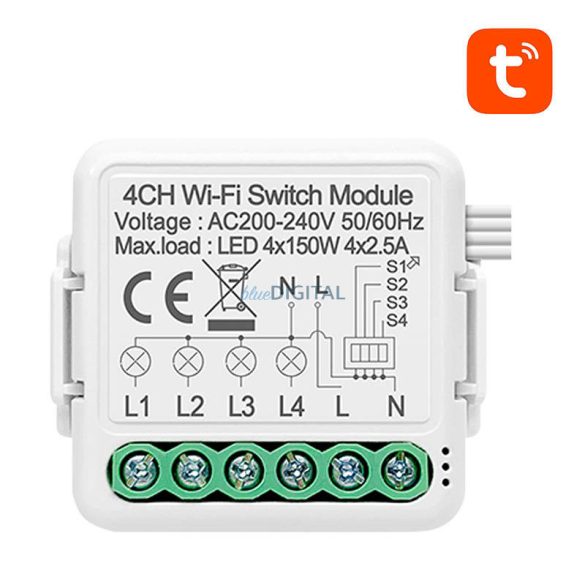 Intelligens kapcsoló modul WiFi Avatto N-WSM01-4 TUYA