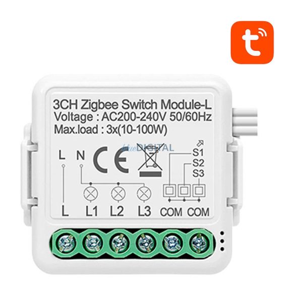 Intelligens kapcsolómodul ZigBee Avatto N-LZWSM01-3 No Neutral TUYA