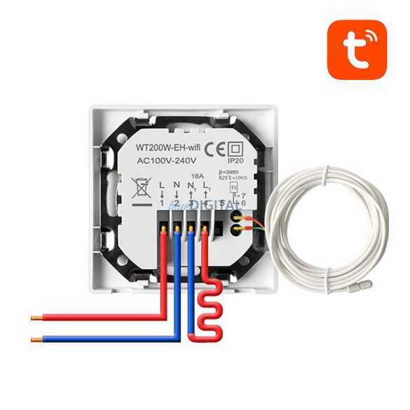 Intelligens termosztát Avatto WT200-16A-W Elektromos fűtés 16A WiFi TUYA