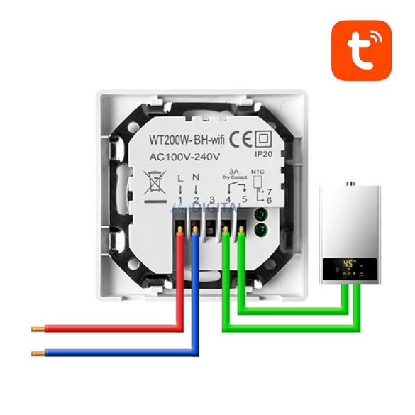 Intelligens termosztát Avatto WT200-BH-3A-W kazánfűtés 3A WiFi TUYA