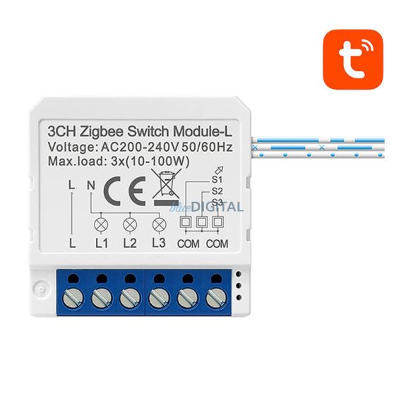 Intelligens kapcsolómodul ZigBee Avatto LZWSM16-W3 No Neutral TUYA