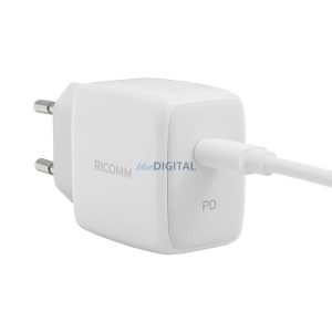 Fali töltő 25W PD Ricomm RC251 EU, 1xUSB-C + 2,1m USB-C kábel