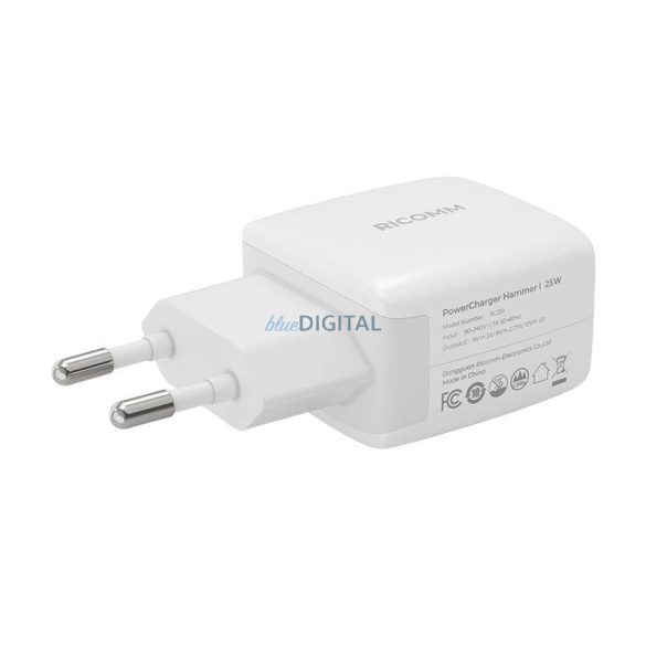 Fali töltő 25W PD Ricomm RC251 EU, 1xUSB-C + 2,1m USB-C kábel