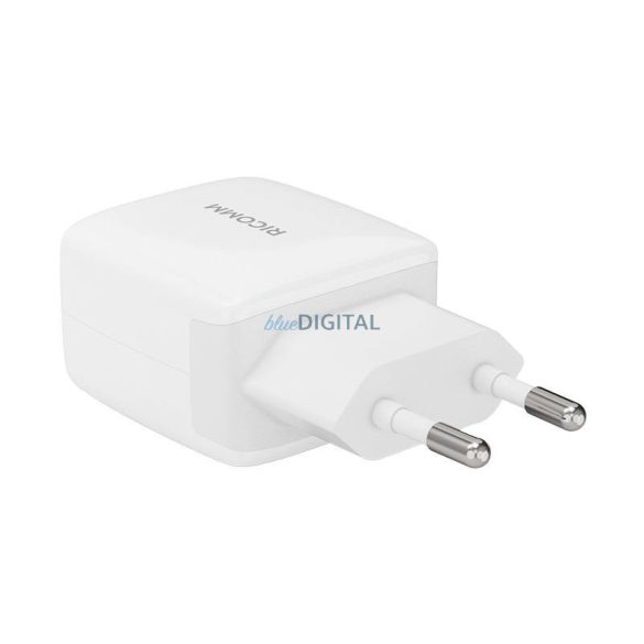 Fali töltő 25W PD Ricomm RC252 EU, 1xUSB-A, 1xUSB-C + 2,1m USB-C kábel