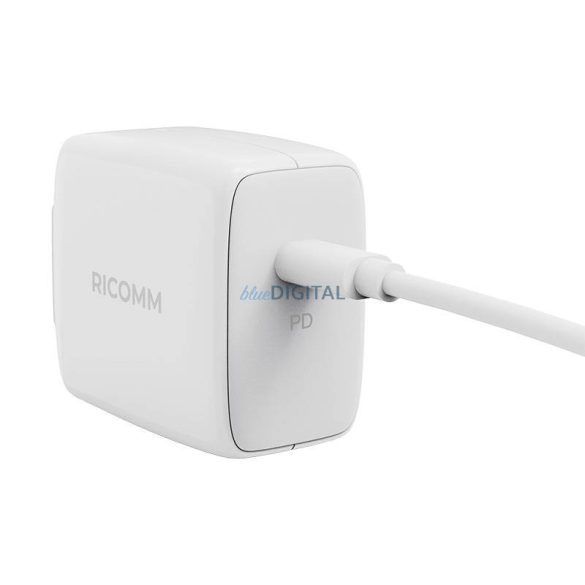 Fali töltő 45W GaN Ricomm RC451 EU, 1xUSB-C + 2,1m USB-C kábel