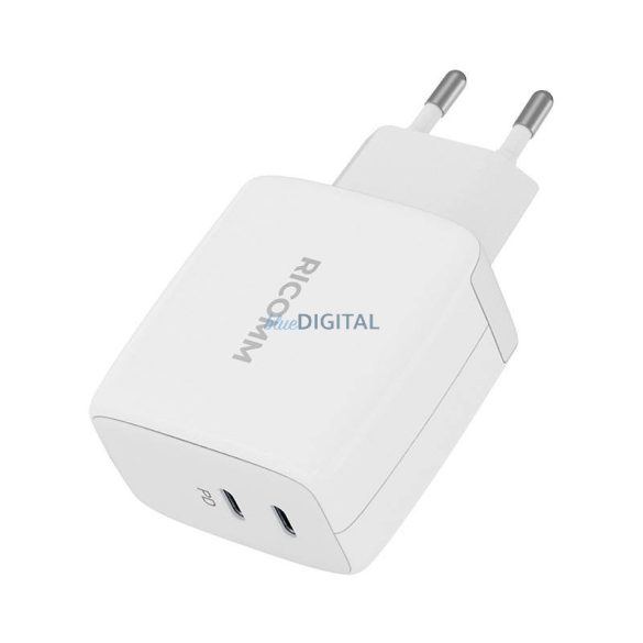 Fali töltő 65W GaN Ricomm RC652 EU, 2xUSB-C + 2,1m USB-C kábel