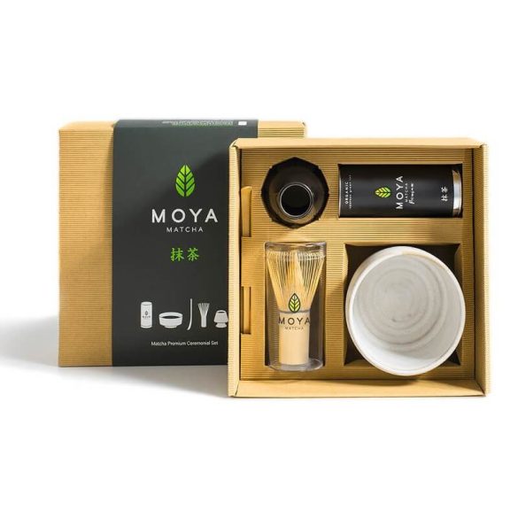Moya Matcha ceremonial szett - Matcha tea premium 30g+Fuyu+világos ecset+világos kanál+Ecset tartó