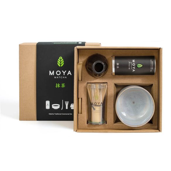 Moya Matcha ceremonial szett - Matcha tea premium 30g+Josei+világos ecset+világos kanál+Ecset tartó