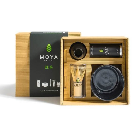 Moya Matcha ceremonial szett - Matcha tea premium 30g+Yuro+világos ecset+világos kanál+Ecset tartó