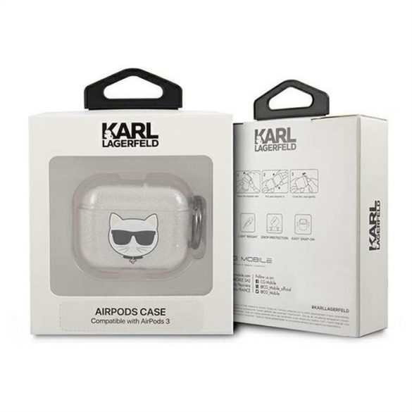 Eredeti tok Karl Lagerfeld KLA3UCHGS Apple Airpods 3 / ezüst + Glitterhez