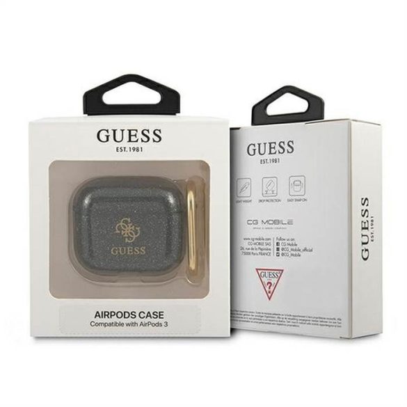 Eredeti tok Guess Gua3ucg4GK Apple Airpods 3 / Fekete átlátszó + csillámos