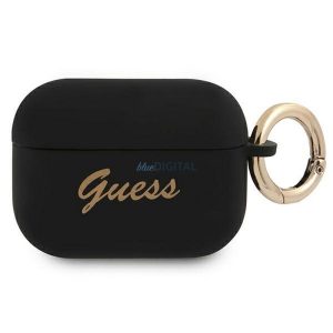 Guess GUAPSSSK Silicone Vintage Script tok AirPods Pro - fekete