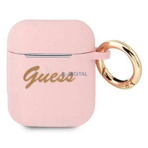 Guess GUA2SSSI Silicone Vintage Script tok AirPods 1/2 - rózsaszín