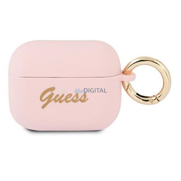 Guess GUAPSSSI Silicone Vintage Script tok AirPods Pro - rózsaszín