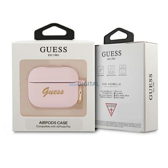 Guess GUAPSSSI Silicone Vintage Script tok AirPods Pro - rózsaszín