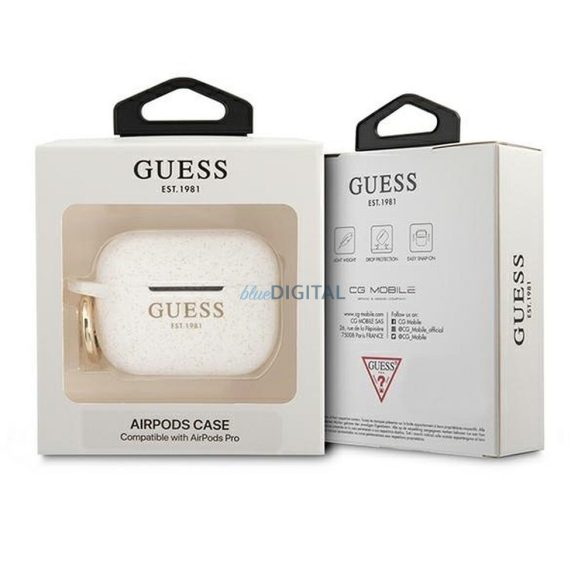 Guess GUAPSGGEH Silicone Glitter tok AirPods Pro - fehér