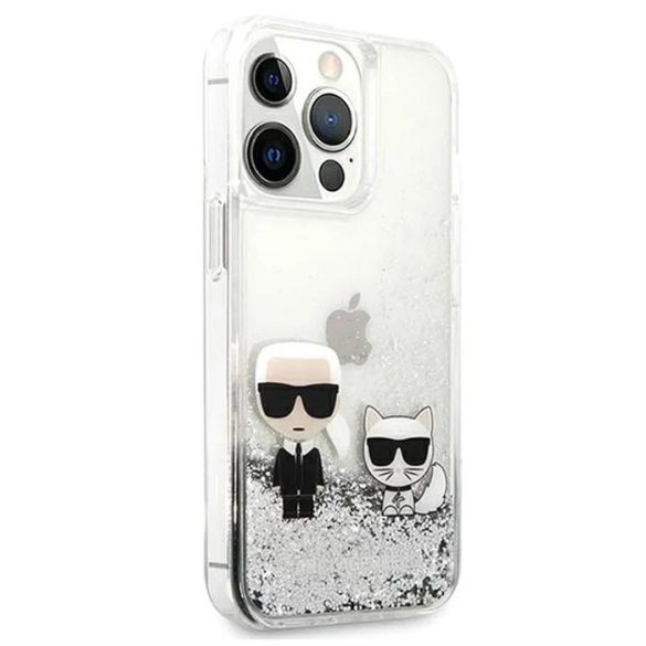 Eredeti előlap KARL LAGERFELD KLHCP13LGKCS iPhone 13 PRO (Liquid Glitter K&C / ezüst) tok