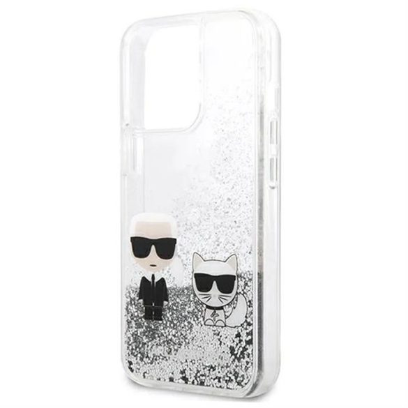 Eredeti előlap KARL LAGERFELD KLHCP13LGKCS iPhone 13 PRO (Liquid Glitter K&C / ezüst) tok