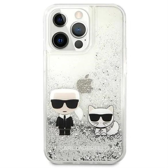 Eredeti előlap KARL LAGERFELD KLHCP13LGKCS iPhone 13 PRO (Liquid Glitter K&C / ezüst) tok