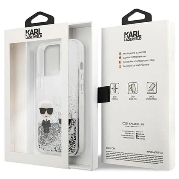 Eredeti előlap KARL LAGERFELD KLHCP13LGKCS iPhone 13 PRO (Liquid Glitter K&C / ezüst) tok