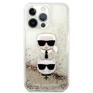 Eredeti előlap KARL LAGERFELD KLHCP13LKICGLD iPhone 13 PRO (Liquid Glitter 2 Heads / arany) tok