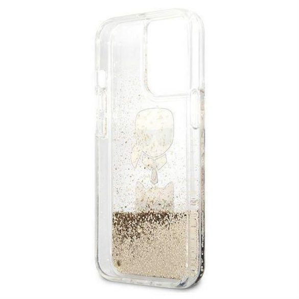 Eredeti előlap KARL LAGERFELD KLHCP13LKICGLD iPhone 13 PRO (Liquid Glitter 2 Heads / arany) tok