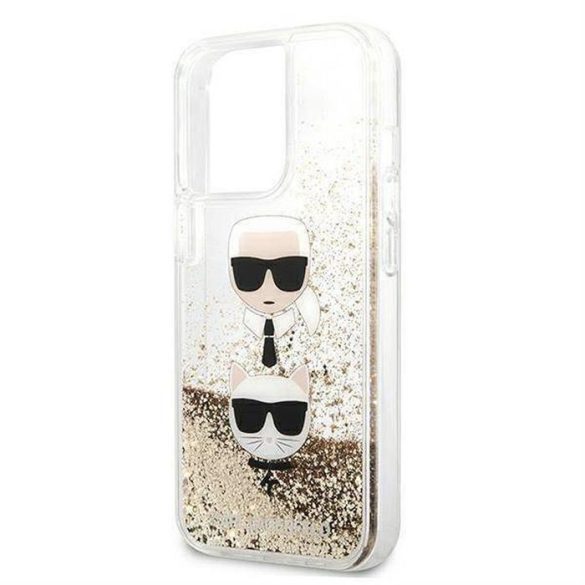 Eredeti előlap KARL LAGERFELD KLHCP13LKICGLD iPhone 13 PRO (Liquid Glitter 2 Heads / arany) tok