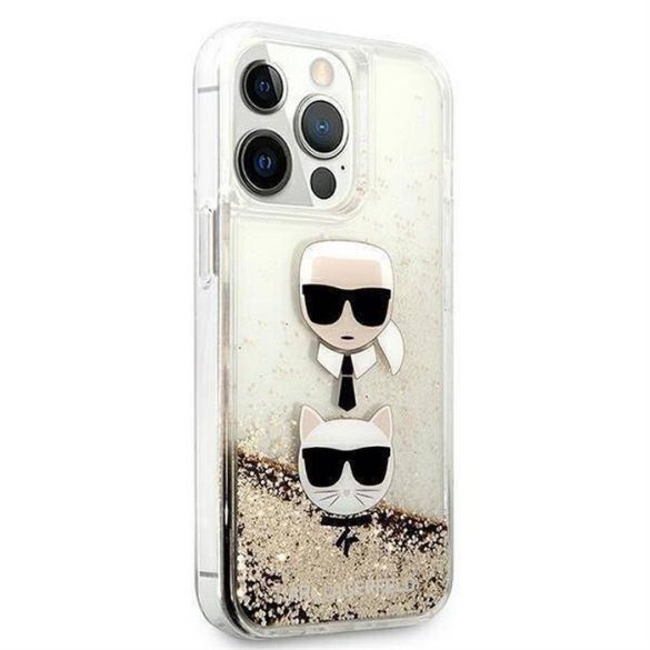 Eredeti előlap KARL LAGERFELD KLHCP13LKICGLD iPhone 13 PRO (Liquid Glitter 2 Heads / arany) tok