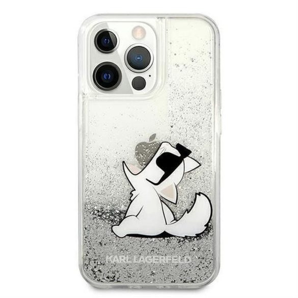 Eredeti előlap KARL LAGERFELD KLHCP13LGCFS iPhone 13 PRO (Liquid Glitter Choupette Fun / ezüst) tok