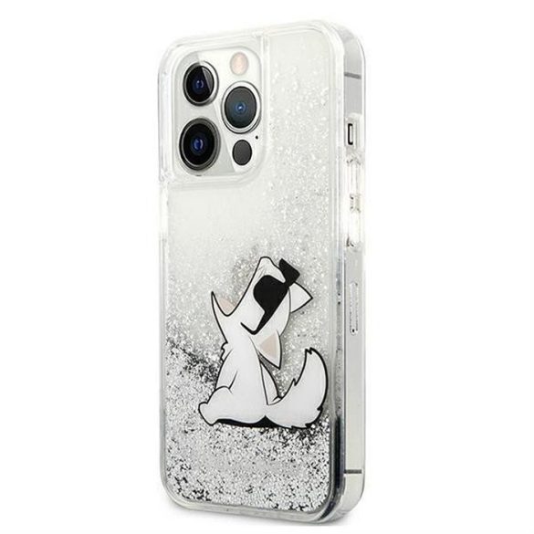 Eredeti előlap KARL LAGERFELD KLHCP13LGCFS iPhone 13 PRO (Liquid Glitter Choupette Fun / ezüst) tok