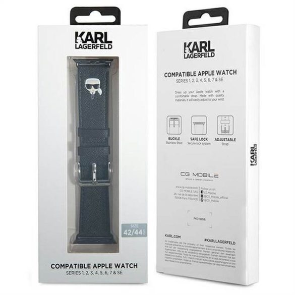 Óraszíj Apple Watch szilikon Karl Lagerfeld SAFFIANO KH 42/44mm KLAWMOKHK fekete
