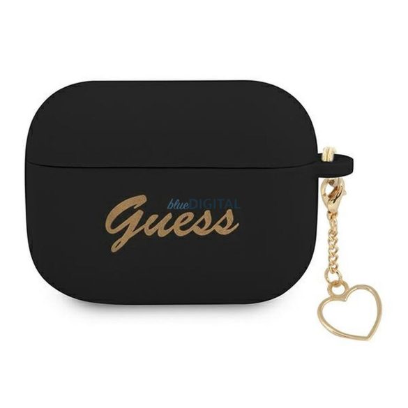 Guess GUAPLSCHSK Silicone Charm Heart Collection tok AirPods Pro - fekete