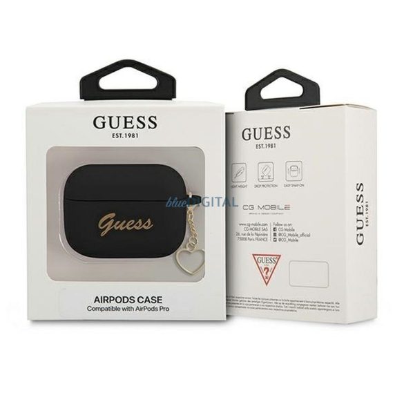 Guess GUAPLSCHSK Silicone Charm Heart Collection tok AirPods Pro - fekete