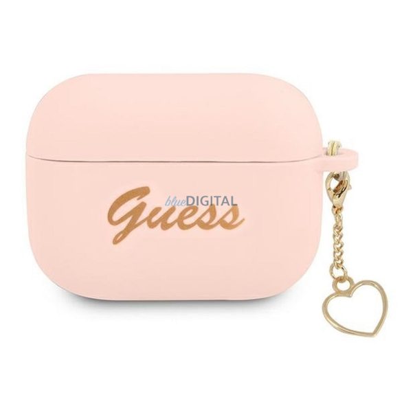 Guess GUAPLSCHSP Silicone Charm Heart Collection tok AirPods Pro - rózsaszín