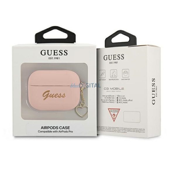 Guess GUAPLSCHSP Silicone Charm Heart Collection tok AirPods Pro - rózsaszín