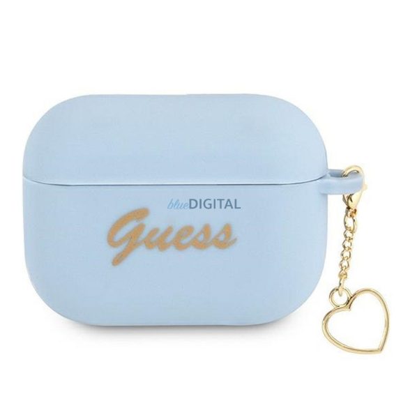 Guess GUAPLSCHSB Silicone Charm Heart Collection tok AirPods Pro - kék