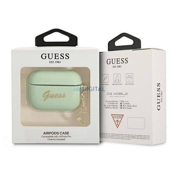 Guess GUAPLSCHSN Silicone Charm Heart Collection tok AirPods Pro - zöld