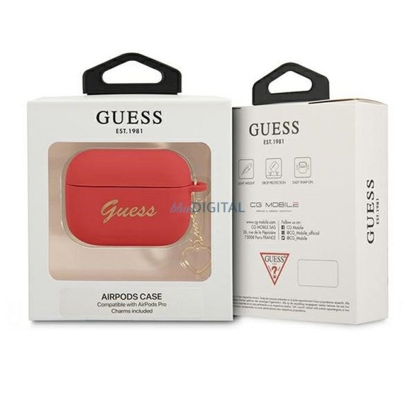 Guess GUAPLSCHSR Silicone Charm Heart Collection tok AirPods Pro - piros