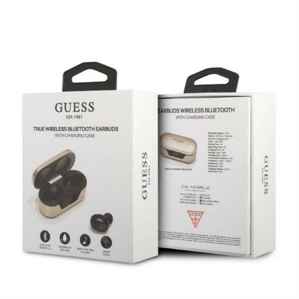 Bluetooth fülhallgató sztereó TWS GUESS Digital BT5 Classic dokkoló / arany (GUTWST31ED)