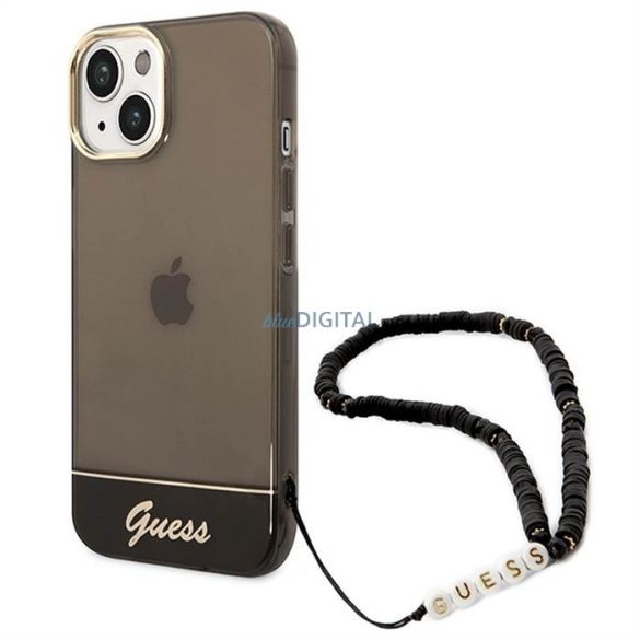 Eredeti tok GUESS GUHCP14SHGCOHK iPhone 14 készülékhez (IML Electro Cam w. Strap Translucent / fekete)