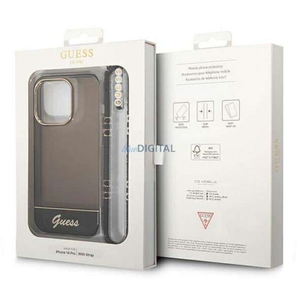 Eredeti tok GUESS GUHCP14LHGCOHK iPhone 14 PRO készülékhez (IML Electro Cam w. Strap Translucent / fekete)