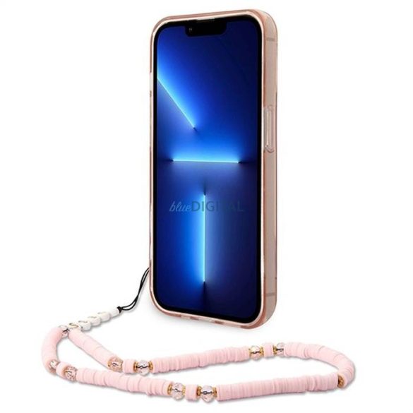 Eredeti tok GUESS GUHCP14XHGCOHP iPhone 14 PRO MAX készülékhez (IML Electro Cam w. Strap Translucent / rózsaszín)