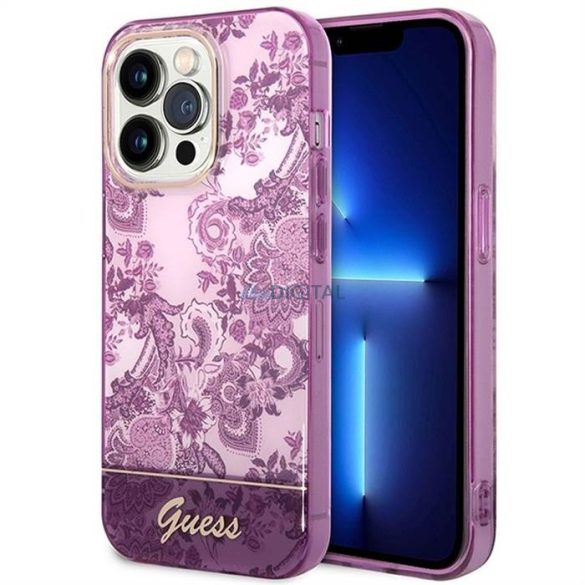 Eredeti tok GUESS GUHCP14LHGPLHF iPhone 14 PRO készülékhez (IML Electro Cam TDJ / fuschia)