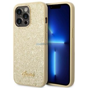 Eredeti tok GUESS GUHCP14LHGGSHD iPhone 14 PRO (Glitter Flakes Script Metal Logo / arany)