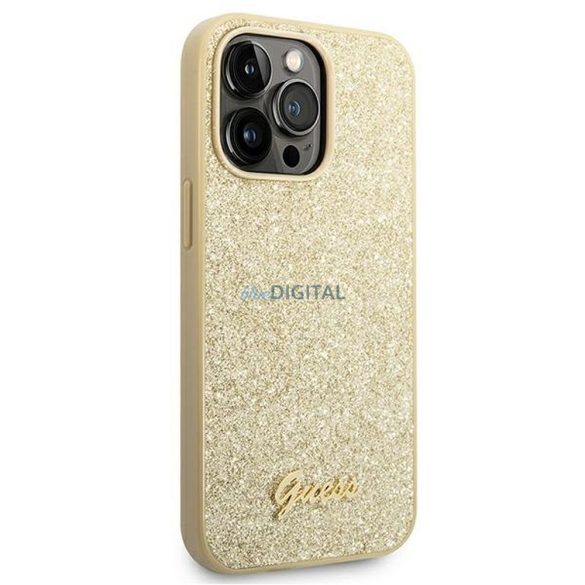 Eredeti tok GUESS GUHCP14LHGGSHD iPhone 14 PRO (Glitter Flakes Script Metal Logo / arany)