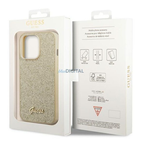 Eredeti tok GUESS GUHCP14LHGGSHD iPhone 14 PRO (Glitter Flakes Script Metal Logo / arany)