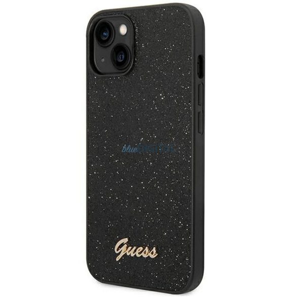 Eredeti tok GUESS GUHCP14MHGGSHK iPhone 14 PLUS (Glitter Flakes Script Metal Logo / fekete)