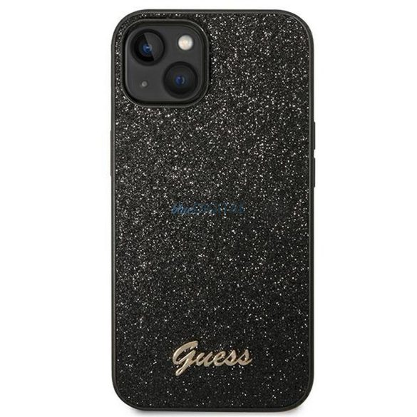 Eredeti tok GUESS GUHCP14MHGGSHK iPhone 14 PLUS (Glitter Flakes Script Metal Logo / fekete)