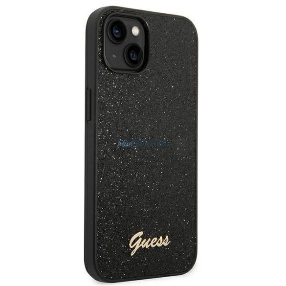 Eredeti tok GUESS GUHCP14MHGGSHK iPhone 14 PLUS (Glitter Flakes Script Metal Logo / fekete)