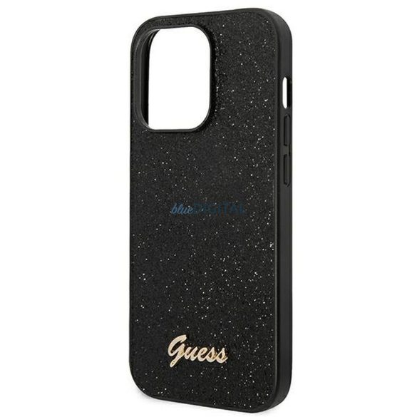 Eredeti tok GUESS GUHCP14LHGGSHK iPhone 14 PRO (Glitter Flakes Script Metal Logo / fekete)